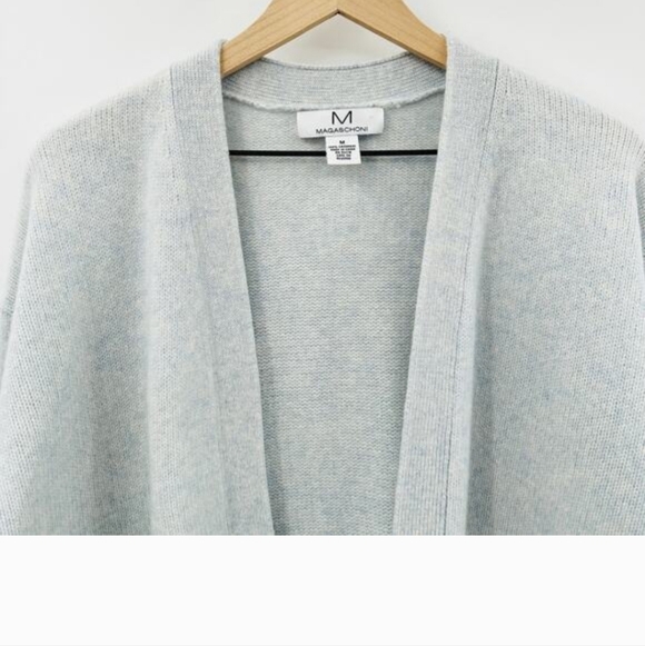 Magaschoni 100% Cashmere Open Cardigan Size Medium in Light Ice Blue Marled - Picture 3 of 8